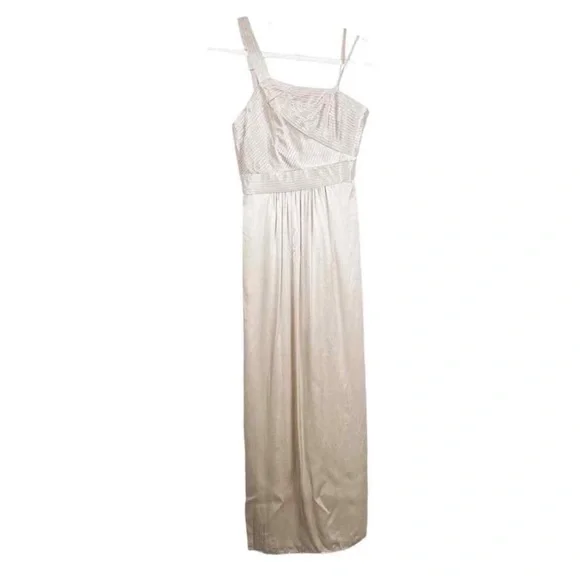 BCBG Max Azria vapor/champagne pleated bodice one shoulder silk gown - Size 4 - Picture 2 of 6